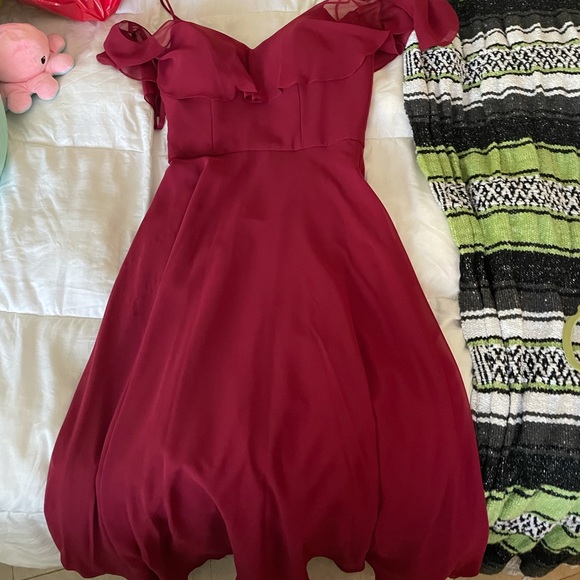reddish-burgundy off the shoulder dress - Picture 1 of 4